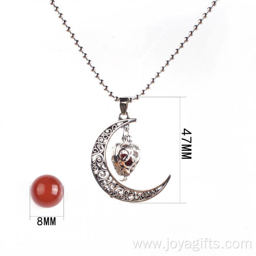 Carnelian Gemstone Moon Silver Plated Charm Pendant Necklace